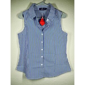 Mint Limit New Sleeveless Button Down Shirt Blue White Stripe Women's Sz Sm